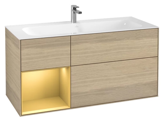 Тумба під раковину Villeroy & Boch Finion 119,6х49,8 см з підсвічуванням ДСП шпон дуба/золотий матовий лак F060HFPC