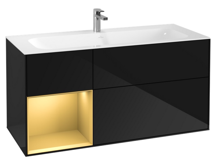 Тумба под раковину Villeroy & Boch Finion 119,6х49,8 см с подсветкой МДФ глянцевый черный лак/золотой матовый лак F060HFPH