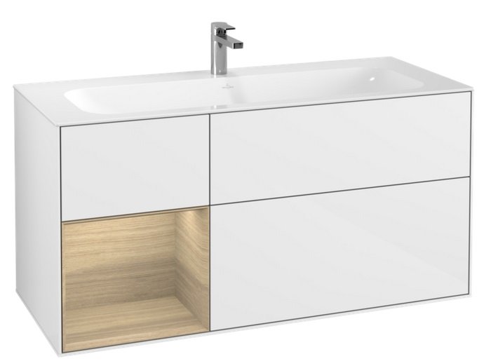 Тумба під раковину Villeroy & Boch Finion 119,6х49,8 см із підсвічуванням МДФ глянсовий білий лак/шпон дуба F060PCGF