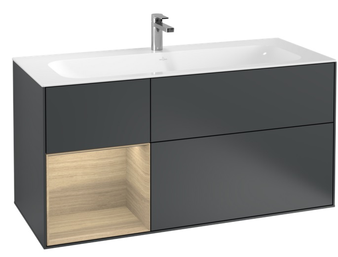 Тумба під раковину Villeroy & Boch Finion 119,6х49,8 см з підсвічуванням МДФ темно-синій матовий лак/шпон дуба F060PCHG