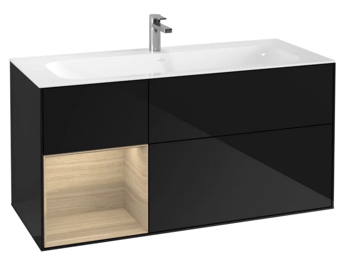 Тумба под раковину Villeroy & Boch Finion 119,6х49,8 см с подсветкой МДФ глянцевый черный лак/шпон дуба F060PCPH