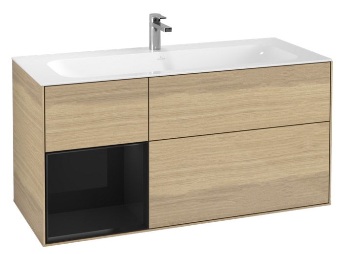 Тумба под раковину Villeroy & Boch Finion 119,6х49,8 см с подсветкой ДСП шпон дуба/глянцевый черный лак F060PHPC