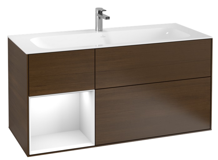 Тумба под раковину Villeroy & Boch Finion 119,6х49,8 см с подсветкой ДСП шпон грецкого ореха/глянцевый белый лак G060GFGN