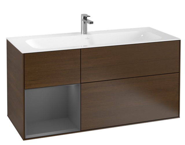 Тумба под раковину Villeroy & Boch Finion 119,6х49,8 см с подсветкой ДСП шпон грецкого ореха/антрацит матовый лак G060GKGN