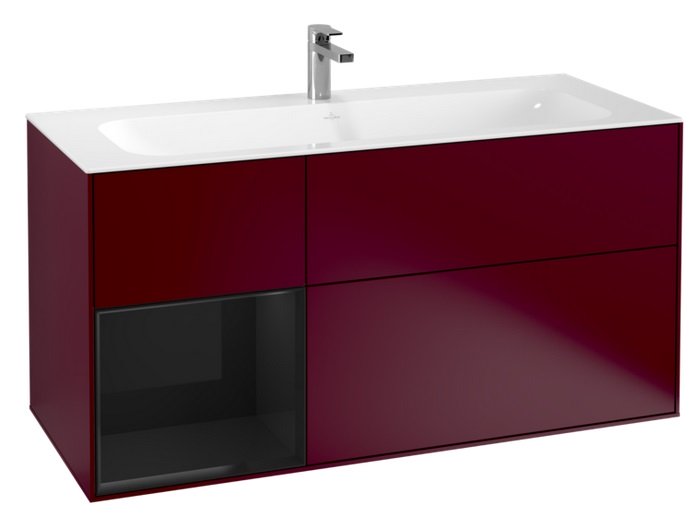 Тумба під раковину Villeroy & Boch Finion 119,6х49,8 см з підсвічуванням МДФ півонія матовий лак/глянсовий чорний лак F060PHHB