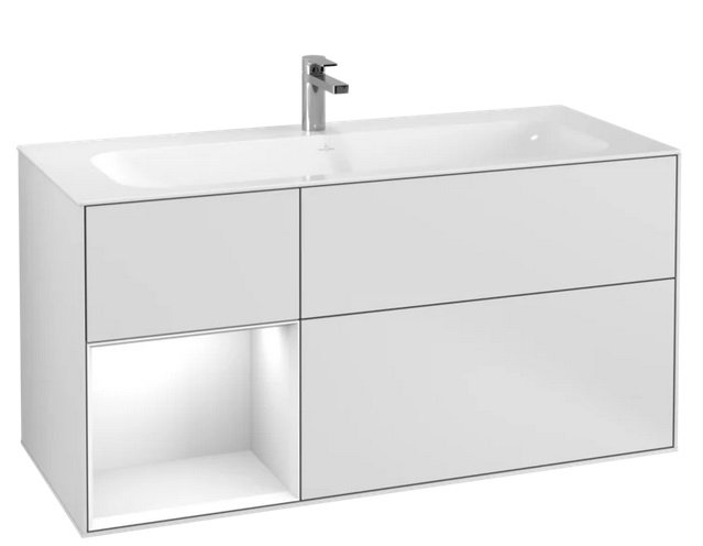 Тумба под раковину Villeroy & Boch Finion 119,6х49,8 см с подсветкой МДФ белый матовый лак/глянцевый белый лак G060GFMT