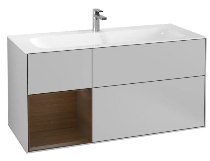 Тумба под раковину Villeroy & Boch Finion 119,6х49,8 см с подсветкой МДФ светло-серый матовый лак/шпон грецкого ореха G060GNGJ