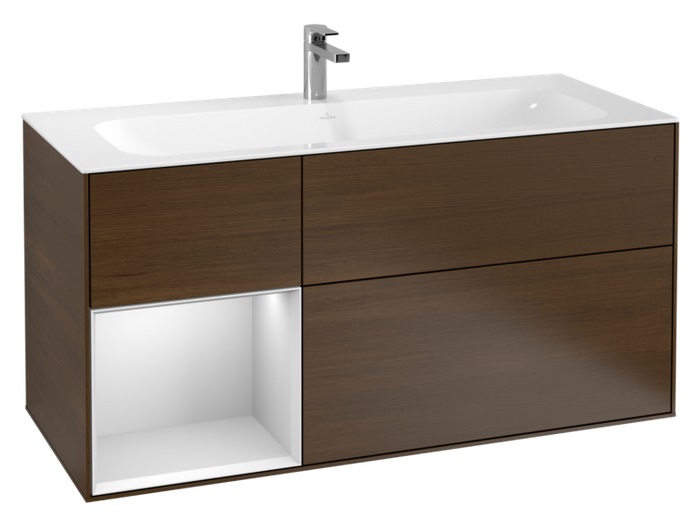 Тумба під раковину Villeroy & Boch Finion 119,6х49,8 см з підсвічуванням ДСП шпон волоського горіха/білий матовий лак G060MTGN