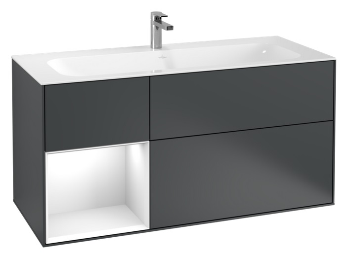 Тумба под раковину Villeroy & Boch Finion 119,6х49,8 см с подсветкой МДФ темно-синий матовый лак/глянцевый белый лак G060GFHG