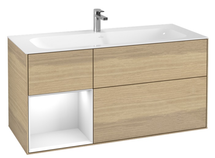 Тумба под раковину Villeroy & Boch Finion 119,6х49,8 см с подсветкой ДСП шпон дуба/глянцевый белый лак G060GFPC