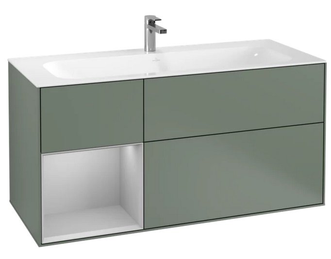 Тумба под раковину Villeroy & Boch Finion 119,6х49,8 см с подсветкой МДФ оливковый матовый лак/светло-серый матовый лак G060GJGM