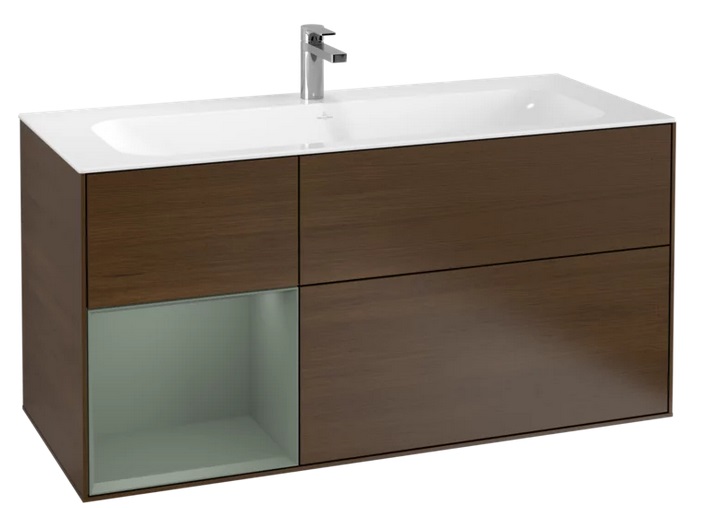 Тумба под раковину Villeroy & Boch Finion 119,6х49,8 см с подсветкой ДСП шпон грецкого ореха/оливковый матовый лак G060GMGN