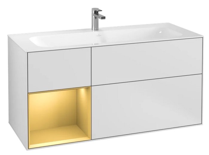 Тумба под раковину Villeroy & Boch Finion 119,6х49,8 см с подсветкой МДФ белый матовый лак/золотой матовый лак G060HFMT