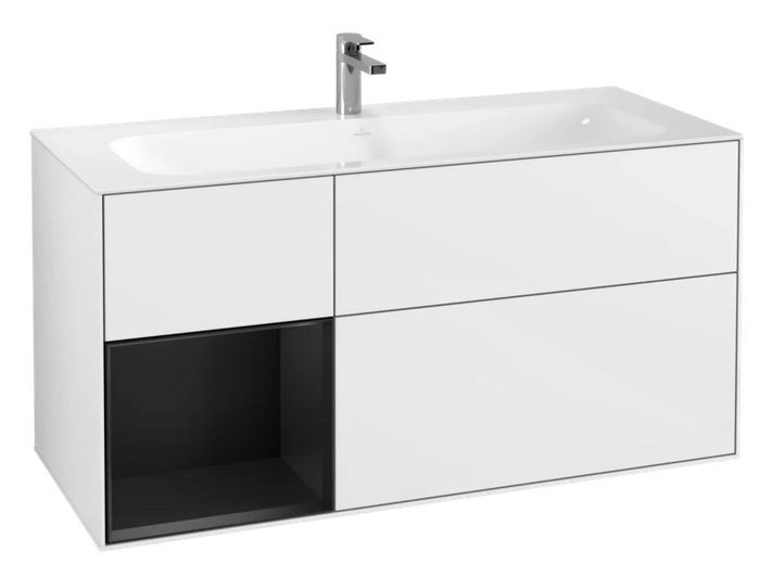 Тумба під раковину Villeroy & Boch Finion 119,6х49,8 см із підсвічуванням МДФ глянсовий білий лак/чорний матовий лак G060PDGF