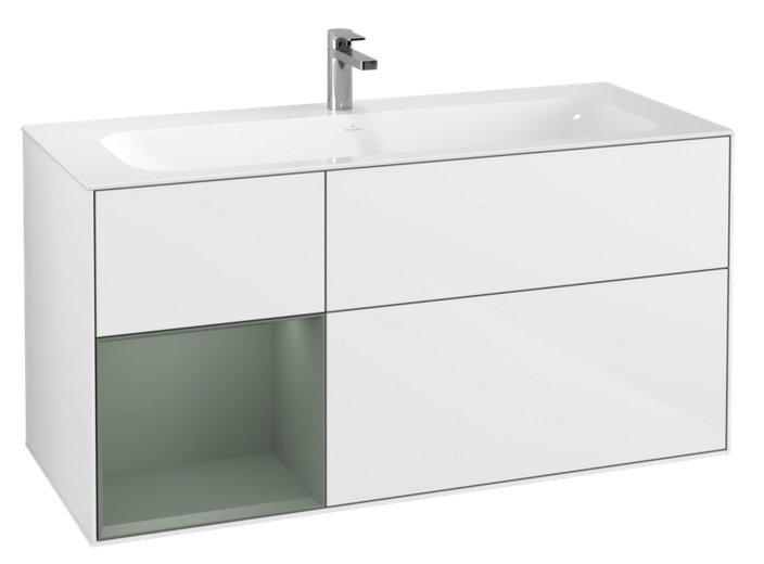 Тумба под раковину Villeroy & Boch Finion 119,6х49,8 см с подсветкой МДФ глянцевый белый лак/оливковый матовый лак G060GMGF