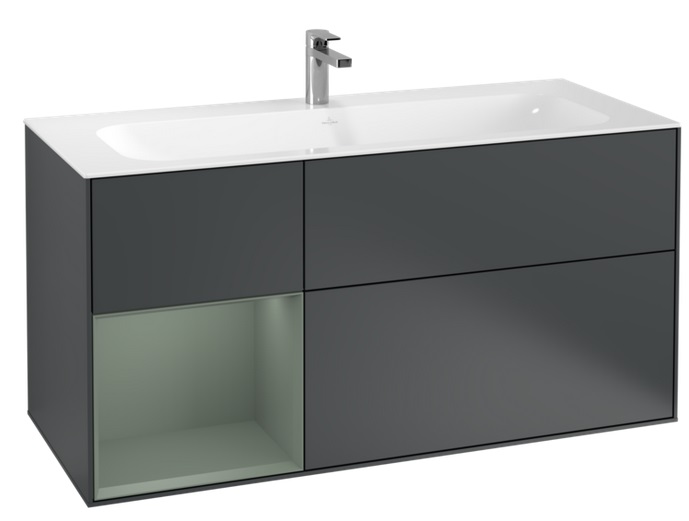 Тумба под раковину Villeroy & Boch Finion 119,6х49,8 см с подсветкой МДФ темно-синий матовый лак/оливковый матовый лак G060GMHG