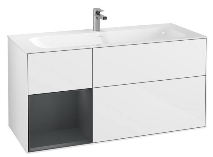 Тумба под раковину Villeroy & Boch Finion 119,6х49,8 см с подсветкой МДФ глянцевый белый лак/темно-синий матовый лак G060HGGF