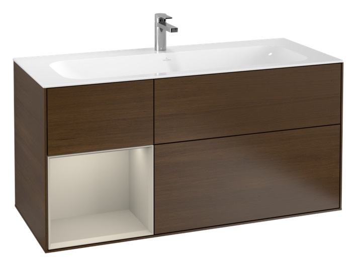 Тумба под раковину Villeroy & Boch Finion 119,6х49,8 см с подсветкой ДСП шпон грецкого ореха/песок матовый лак G060HHGN