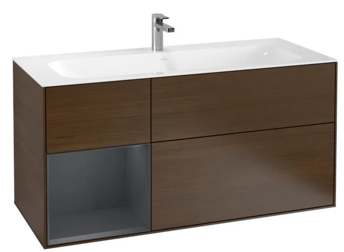 Тумба под раковину Villeroy & Boch Finion 119,6х49,8 см с подсветкой ДСП шпон грецкого ореха/темно-синий матовый лак G060HGGN