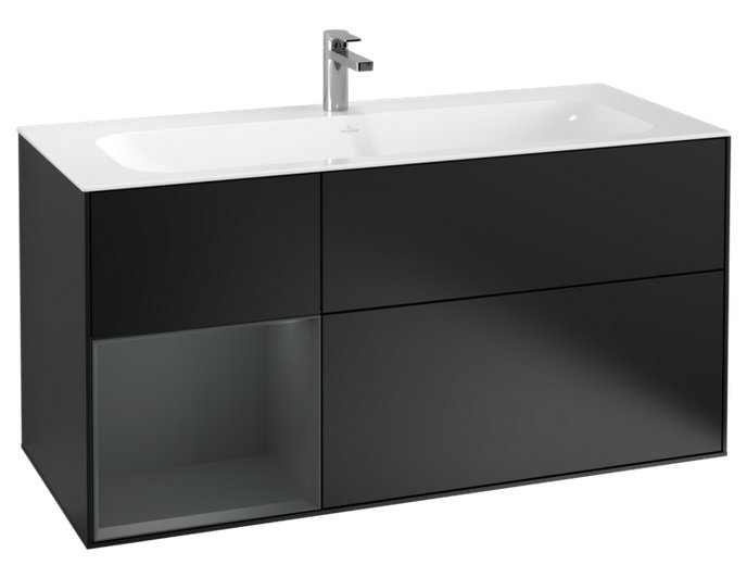 Тумба под раковину Villeroy & Boch Finion 119,6х49,8 см с подсветкой МДФ черный матовый лак/темно-синий матовый лак G060HGPD