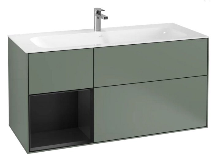 Тумба под раковину Villeroy & Boch Finion 119,6х49,8 см с подсветкой МДФ оливковый матовый лак/черный матовый лак G060PDGM