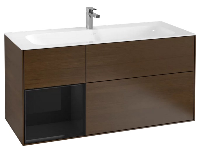 Тумба под раковину Villeroy & Boch Finion 119,6х49,8 см с подсветкой ДСП шпон грецкого ореха/глянцевый черный лак G060PHGN