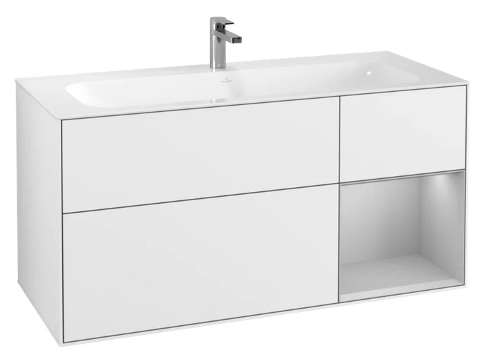 Тумба под раковину Villeroy & Boch Finion 119,6х49,8 см с подсветкой МДФ глянцевый белый лак/светло-серый матовый лак F070GJGF