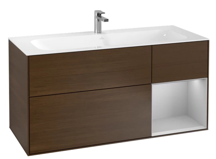 Тумба под раковину Villeroy & Boch Finion 119,6х49,8 см с подсветкой ДСП шпон грецкого ореха/светло-серый матовый лак F070GJGN