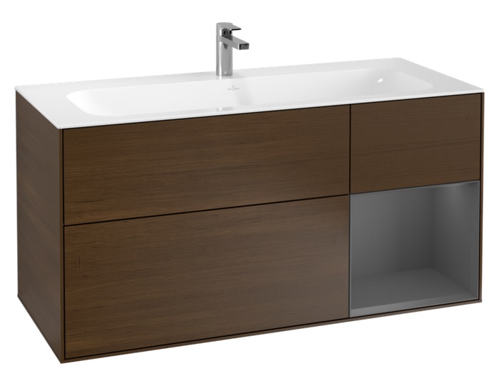 Тумба под раковину Villeroy & Boch Finion 119,6х49,8 см с подсветкой ДСП шпон грецкого ореха/антрацит матовый лак F070GKGN