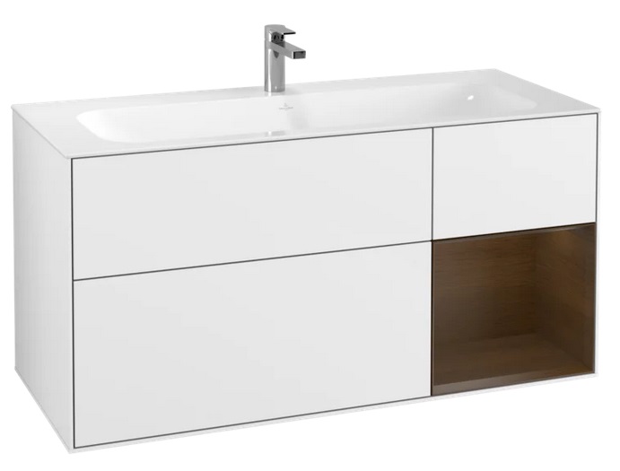 Тумба под раковину Villeroy & Boch Finion 119,6х49,8 см с подсветкой МДФ глянцевый белый лак/шпон грецкого ореха F070GNGF