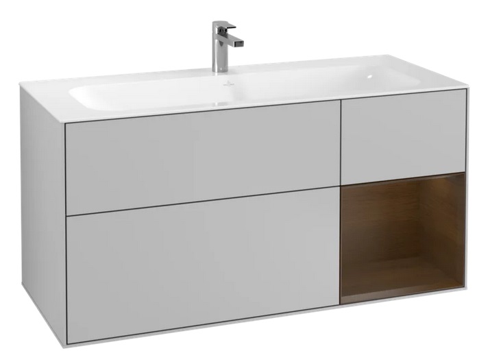 Тумба під раковину Villeroy & Boch Finion 119,6х49,8 см з підсвічуванням МДФ світло-сірий матовий лак/шпон волоського горіха F070GNGJ