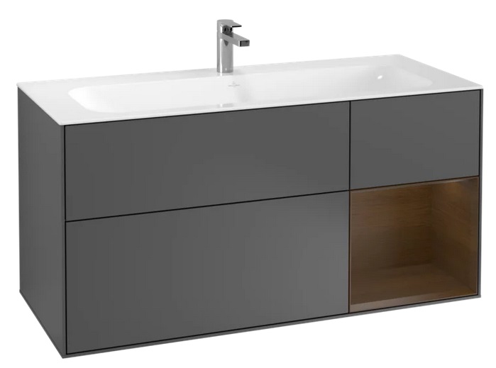 Тумба под раковину Villeroy & Boch Finion 119,6х49,8 см с подсветкой МДФ антрацит матовый лак/шпон грецкого ореха F070GNGK