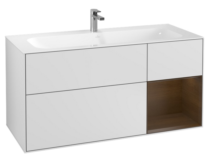 Тумба під раковину Villeroy & Boch Finion 119,6х49,8 см з підсвічуванням МДФ білий матовий лак/шпон волоського горіха F070GNMT