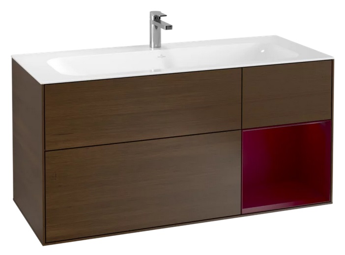 Тумба под раковину Villeroy & Boch Finion 119,6х49,8 см с подсветкой ДСП шпон грецкого ореха/пион матовый лак F070HBGN