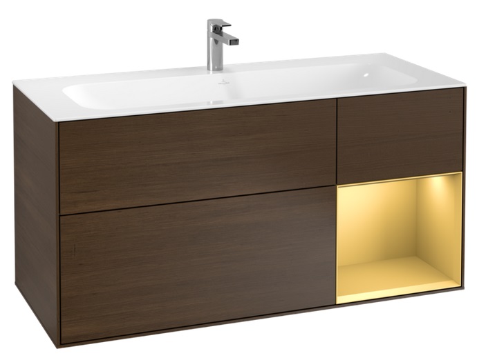 Тумба под раковину Villeroy & Boch Finion 119,6х49,8 см с подсветкой ДСП шпон грецкого ореха/золотой матовый лак F070HFGN
