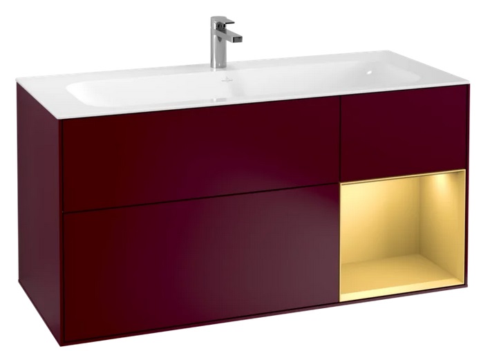 Тумба під раковину Villeroy & Boch Finion 119,6х49,8 см з підсвічуванням МДФ півонія матовий лак/золотий матовий лак F070HFHB