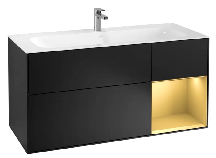 Тумба під раковину Villeroy & Boch Finion 119,6х49,8 см із підсвічуванням МДФ чорний матовий лак/золотий матовий лак F070HFPD