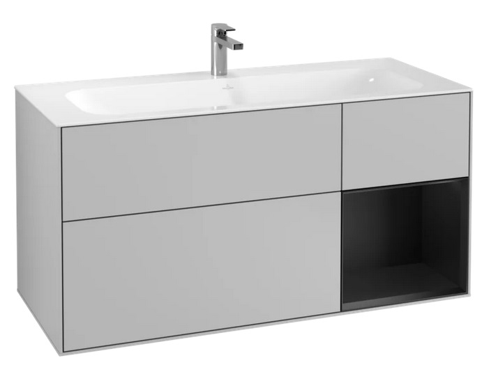 Тумба под раковину Villeroy & Boch Finion 119,6х49,8 см с подсветкой МДФ светло-серый матовый лак/черный матовый лак F070PDGJ