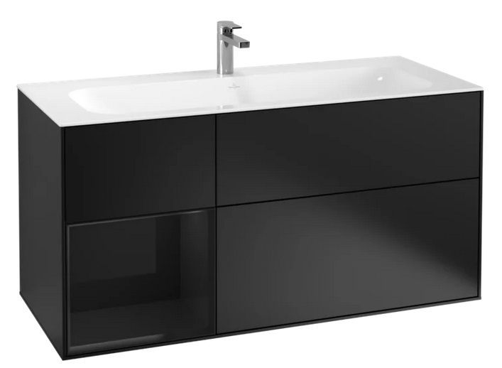 Тумба под раковину Villeroy & Boch Finion 119,6х49,8 см с подсветкой МДФ черный матовый лак/глянцевый черный лак G060PHPD