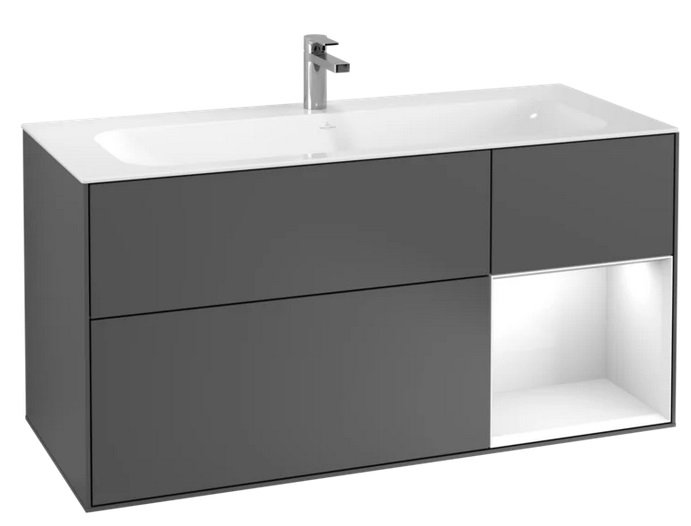 Тумба під раковину Villeroy & Boch Finion 119,6х49,8 см з підсвічуванням антрацит матовий лак/глянцевий білий лак F070GFGK