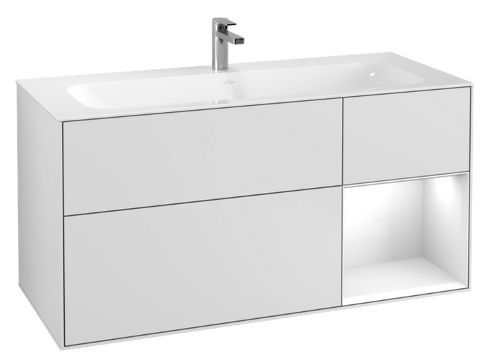 Тумба под раковину Villeroy & Boch Finion 119,6х49,8 см с подсветкой МДФ белый матовый лак/глянцевый белый лак F070GFMT