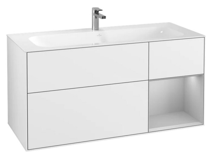 Тумба під раковину Villeroy & Boch Finion 119,6х49,8 см з підсвічуванням МДФ білий глянцевий лак/світло-сірий матовий лак F070GJGF