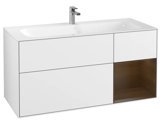 Тумба под раковину Villeroy & Boch Finion 119,6х49,8 см с подсветкой МДФ глянцевый белый лак/шпон грецкого ореха F070GNGF