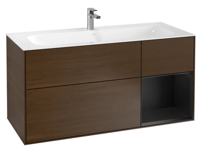 Тумба под раковину Villeroy & Boch Finion 119,6х49,8 см с подсветкой ДСП шпон грецкого ореха/черный матовый лак F070PDGN