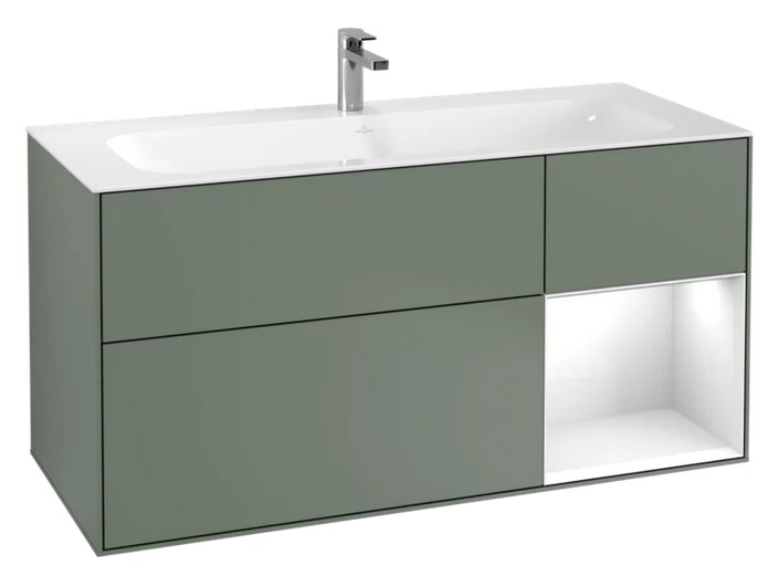 Тумба под раковину Villeroy & Boch Finion 119,6х49,8 см с подсветкой МДФ оливковый матовый лак/глянцевый белый лак F070GFGM
