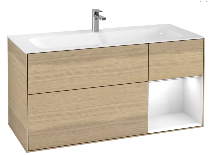 Тумба под раковину Villeroy & Boch Finion 119,6х49,8 см с подсветкой ДСП шпон дуба/глянцевый белый лак F070GFPC