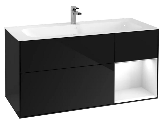 Тумба под раковину Villeroy & Boch Finion 119,6х49,8 см с подсветкой МДФ глянцевый черный лак/глянцевый белый лак F070GFPH