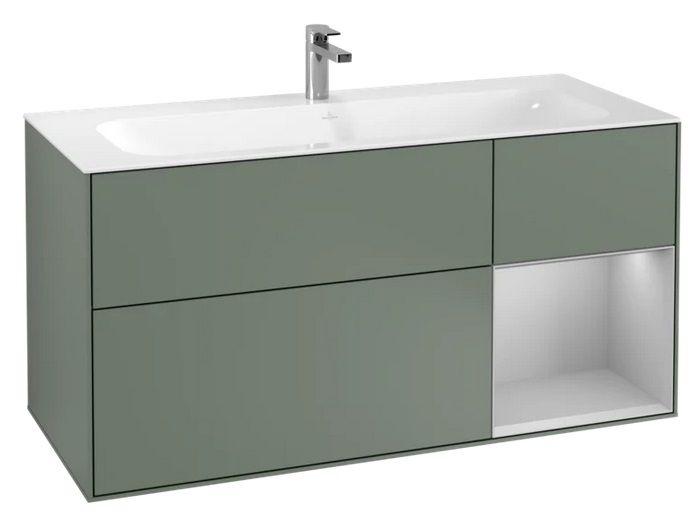 Тумба под раковину Villeroy & Boch Finion 119,6х49,8 см с подсветкой МДФ оливковый матовый лак/светло-серый матовый лак F070GJGM