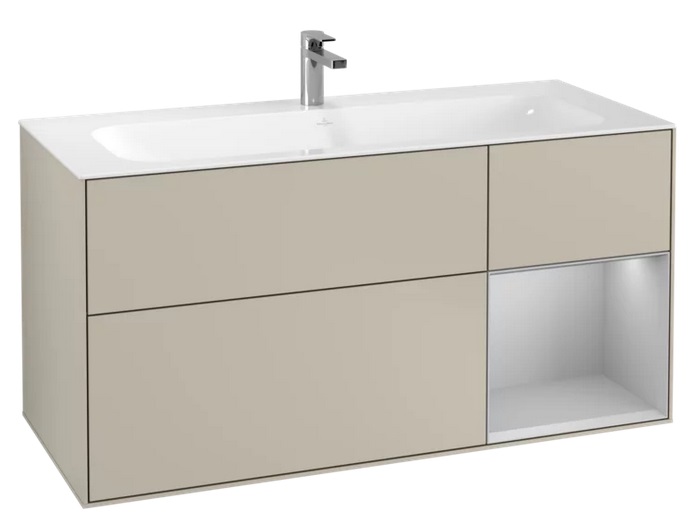 Тумба под раковину Villeroy & Boch Finion 119,6х49,8 см с подсветкой МДФ песок матовый лак/светло-серый матовый лак F070GJHH