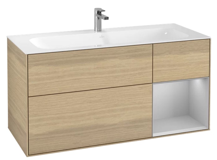Тумба под раковину Villeroy & Boch Finion 119,6х49,8 см с подсветкой ДСП шпон дуба/светло-серый матовый лак F070GJPC